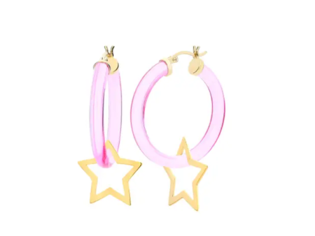 Gold & Honey Star Disc Hoops Pink Fashion