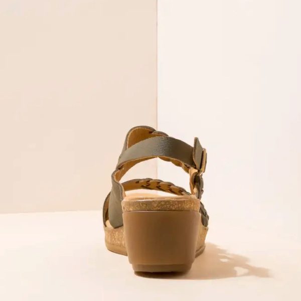 El Naturalista LEAVES Wedge Sandal Natural Grain Leather Khaki Online now