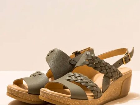 El Naturalista LEAVES Wedge Sandal Natural Grain Leather Khaki Online now