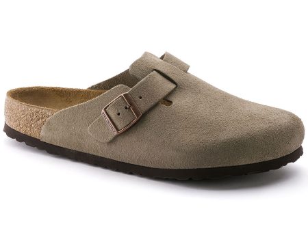 Birkenstock Boston Narrow Fit Soft Footbed Suede Leather Taupe Cheap