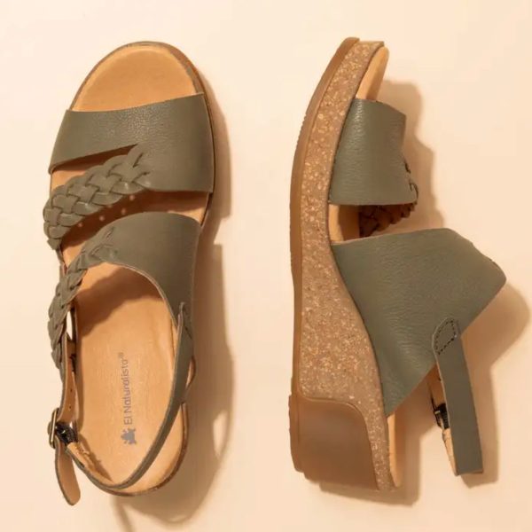 El Naturalista LEAVES Wedge Sandal Natural Grain Leather Khaki Online now